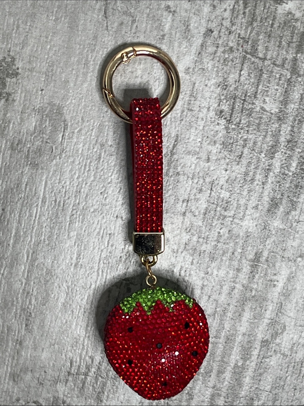 Red Rhinestone Strawberry Keychain